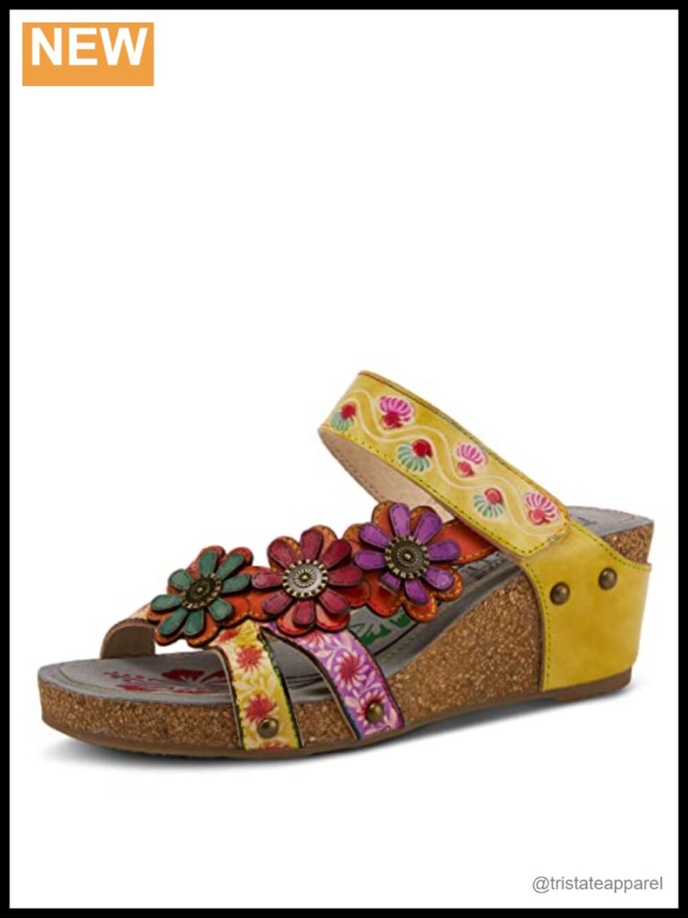 L'Artiste Delight Slide Sandals Hook & Loop Straps Padded Insole Leather